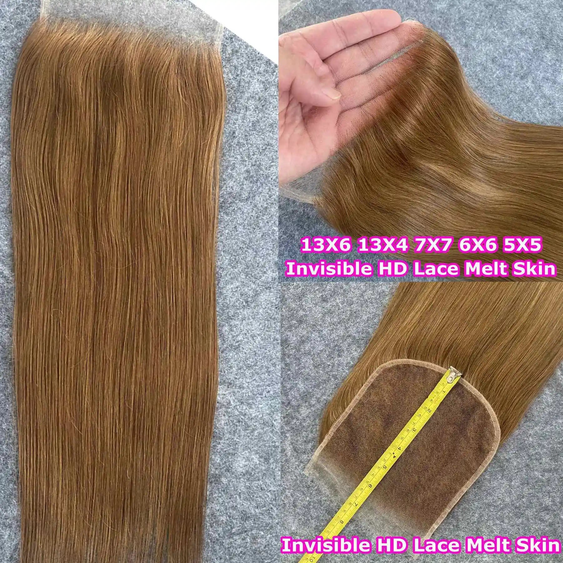 13x4 13x6 HD Lace Frontal Only Melt Skins #27 Honey Blonde Brazilian Remy Straight Human Hair 5x5 6x6 HD Lace Closure PrePlucked