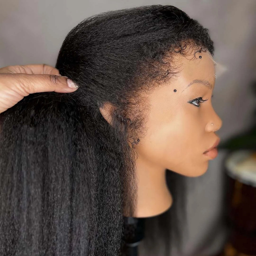 4C Kinky Edges Hairline Curly Baby Hair Invisible HD Lace 13X6 Kinky Straight Lace Frontal Wig Human Hair Yaki Straight Lace Wig