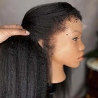4C Kinky Edges Hairline Curly Baby Hair Invisible HD Lace 13X6 Kinky Straight Lace Frontal Wig Human Hair Yaki Straight Lace Wig