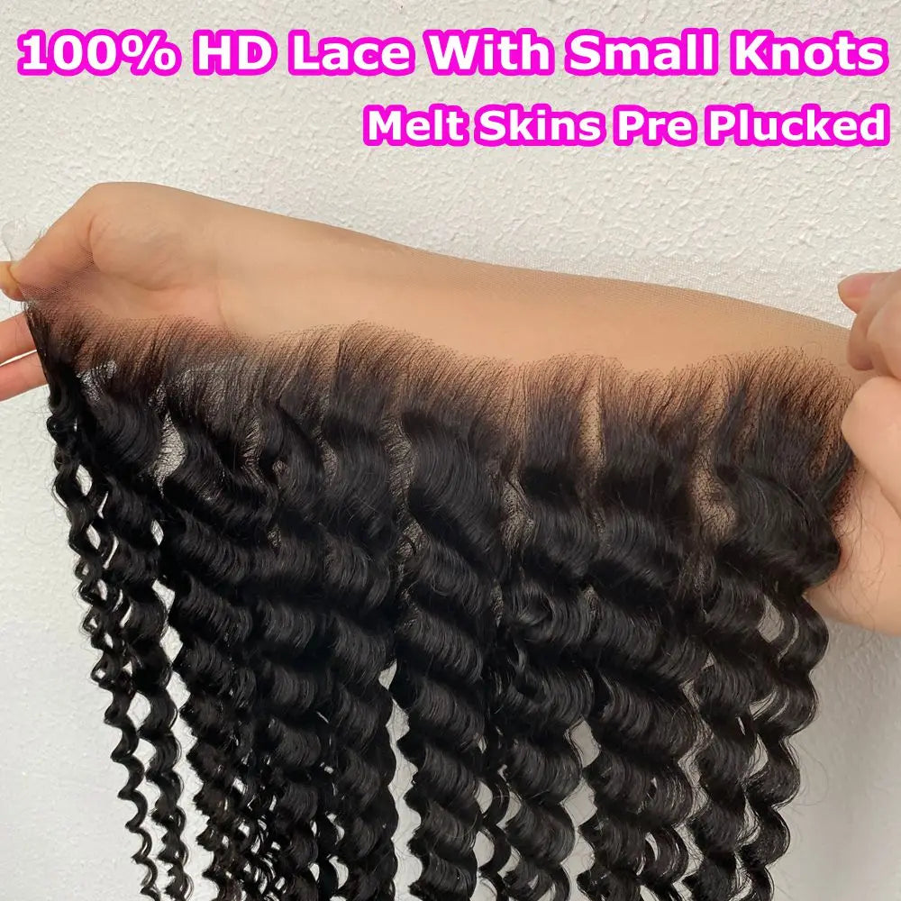 Deep Wave 13x6 Invisible HD Lace Frontal 4×4 HD Lace Closure Melt Skins Pre Plucked Ear to Ear Brazilian Human Hair For Women