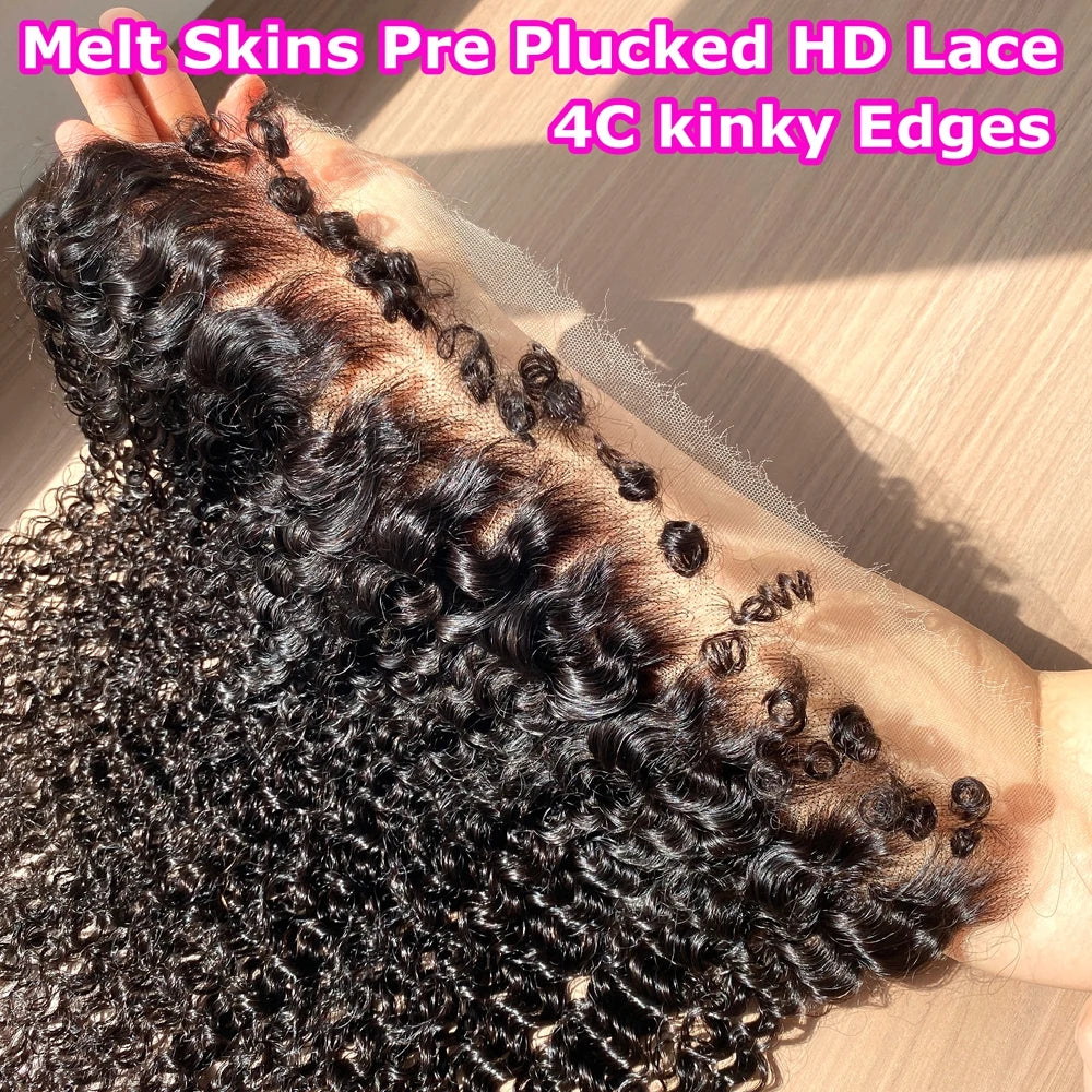 Invisible HD Lace 4c Kinky Hairline SKINLIKE Melt Skin 5x5 6X6 Closure Only Deep Curly Hair 13x4 13x6 HD Lace Fronta Only