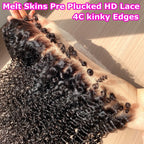 Invisible Real HD Full Long 13x6 Lace Frontal Only Kinky Curly 4C kinky Edges Melt Skin Pre Plucked Swiss HD Closure Human Hair