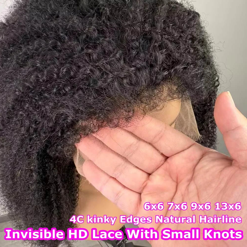 9x6 Invisible HD Lace Afro Kinky Curly Wig Melt Skins Pre Pluck Human Hair 13x4 4c Edges Frontal Deep Wave Curly Lace Front Wigs (副本)