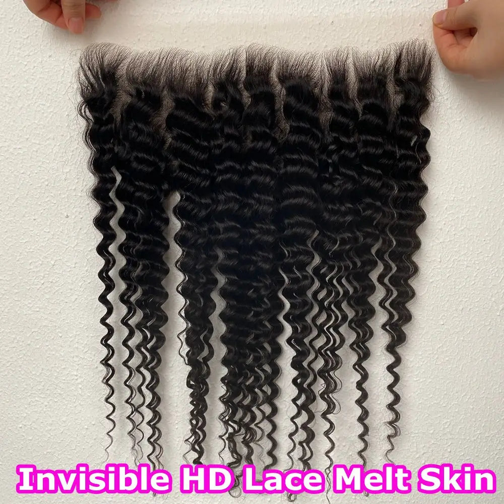 Deep Wave 13x6 Invisible HD Lace Frontal 4×4 HD Lace Closure Melt Skins Pre Plucked Ear to Ear Brazilian Human Hair For Women