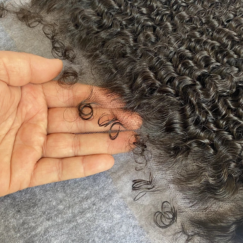 HD Full Lace Frontal Only Curly Edges Baby Hair Deep Curly 13x6 Invisiable Melt Skins PrePlucked 7x7 HD Lace Closure Human Hair