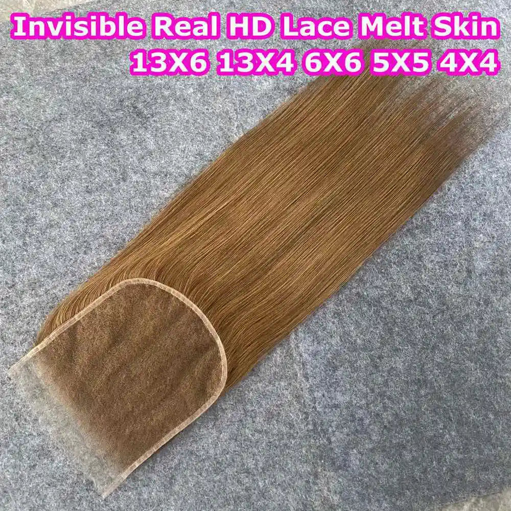 13x4 13x6 HD Lace Frontal Only Melt Skins #27 Honey Blonde Brazilian Remy Straight Human Hair 5x5 6x6 HD Lace Closure PrePlucked