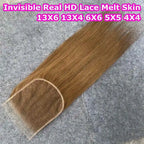 13x4 13x6 HD Lace Frontal Only Melt Skins #27 Honey Blonde Brazilian Remy Straight Human Hair 5x5 6x6 HD Lace Closure PrePlucked