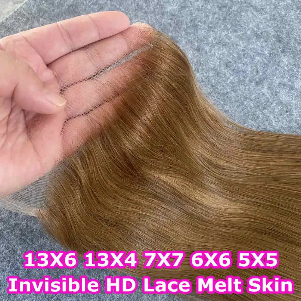 13x4 13x6 HD Lace Frontal Only Melt Skins #27 Honey Blonde Brazilian Remy Straight Human Hair 5x5 6x6 HD Lace Closure PrePlucked