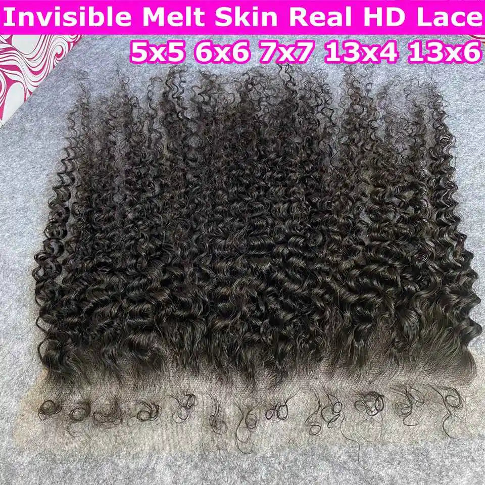 Invisible HD Lace 4c Kinky Hairline SKINLIKE Melt Skin 5x5 6X6 Closure Only Deep Curly Hair 13x4 13x6 HD Lace Fronta Only