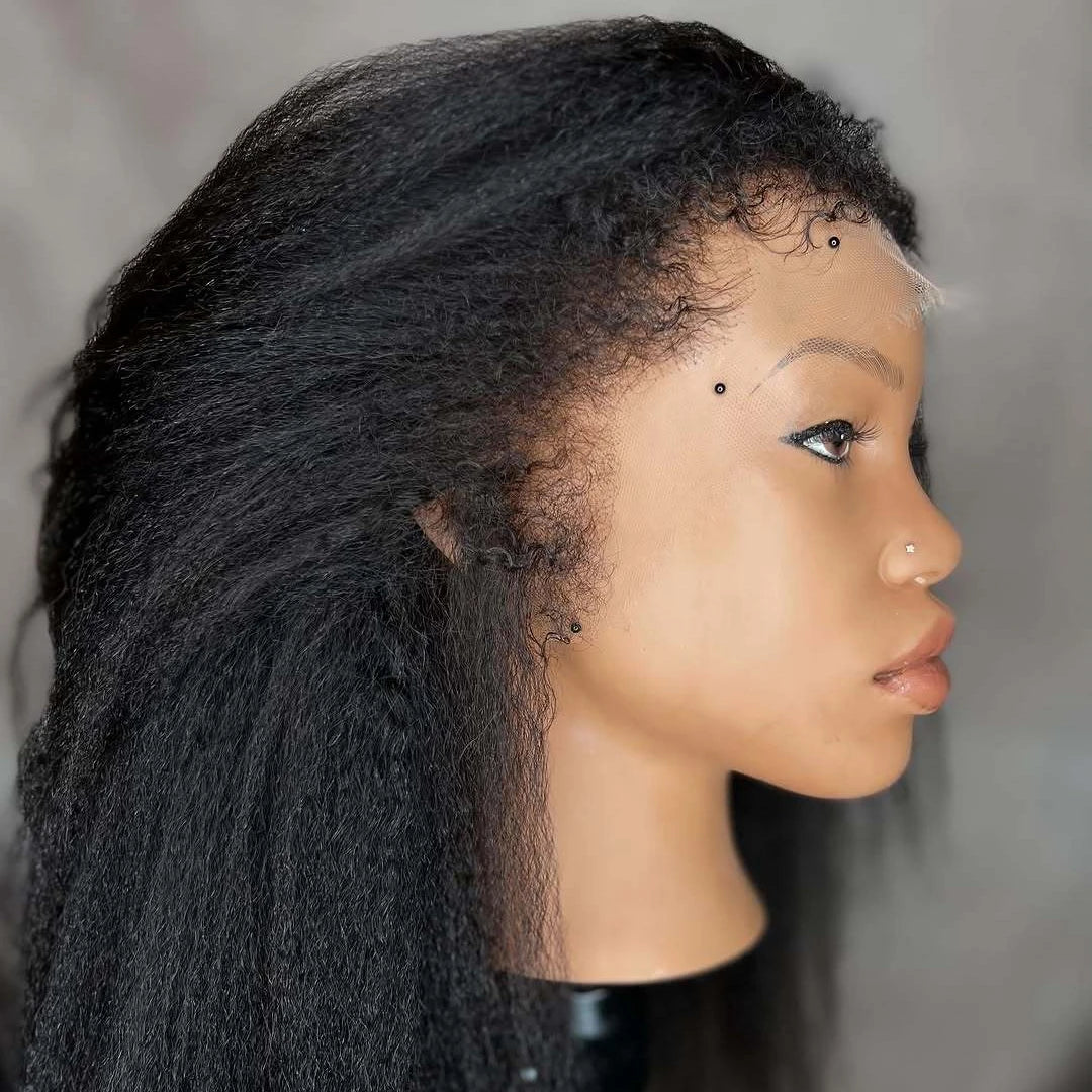 4C Kinky Edges Hairline Curly Baby Hair Invisible HD Lace 13X6 Kinky Straight Lace Frontal Wig Human Hair Yaki Straight Lace Wig
