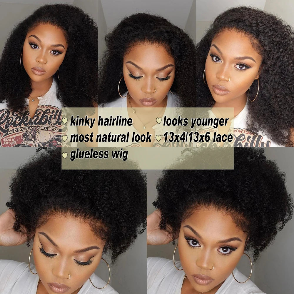 #4 Brown 13x6 Lace Front Human Hair Wigs Kinky Curly Wig Kinky Hairline With Yaki Kinky Edges Baby Hair PrePlucked 13x4 Lace Wig