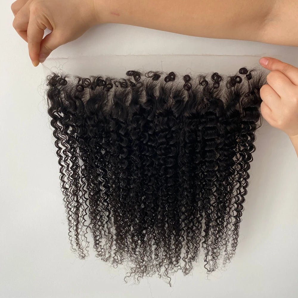 Invisible Real HD Full Long 13x6 Lace Frontal Only Kinky Curly 4C kinky Edges Melt Skin Pre Plucked Swiss HD Closure Human Hair