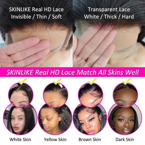 #4 Real Invisible HD Lace 4C kinky Edges Melt Skins Pre Plucked Lace Closure 100% Virgin Human Raw Hair 13x4 7x7 HD Lace Frontal
