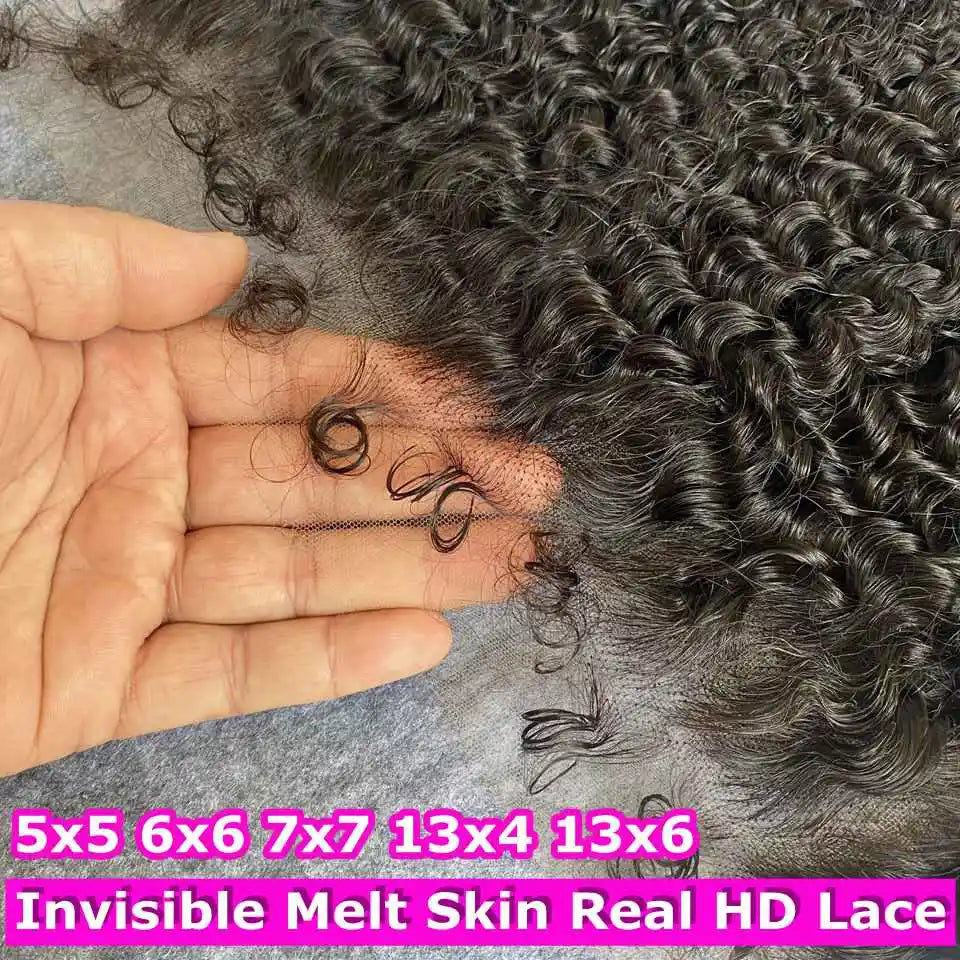 Deep Curly c13x6 Invisiable HD Full Lace Frontal Only Curly Edges Baby Human Hair Melt Skins PrePlucked 7x7 HD Lace Closure