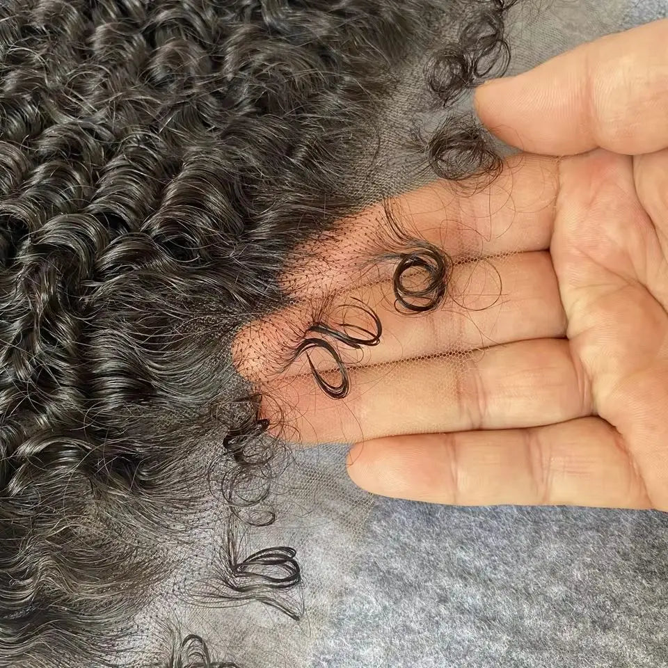 Deep Curly c13x6 Invisiable HD Full Lace Frontal Only Curly Edges Baby Human Hair Melt Skins PrePlucked 7x7 HD Lace Closure