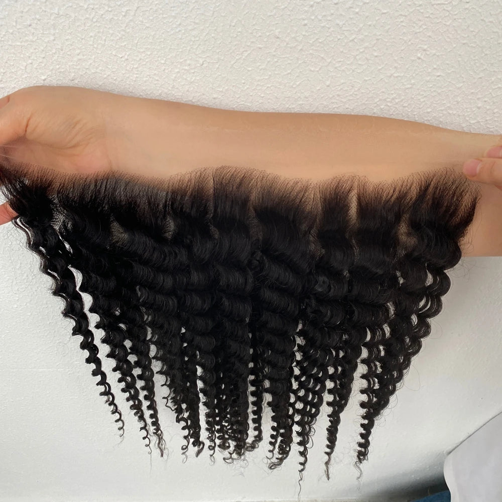 Deep Wave 13x6 Invisible HD Lace Frontal 4×4 HD Lace Closure Melt Skins Pre Plucked Ear to Ear Brazilian Human Hair For Women