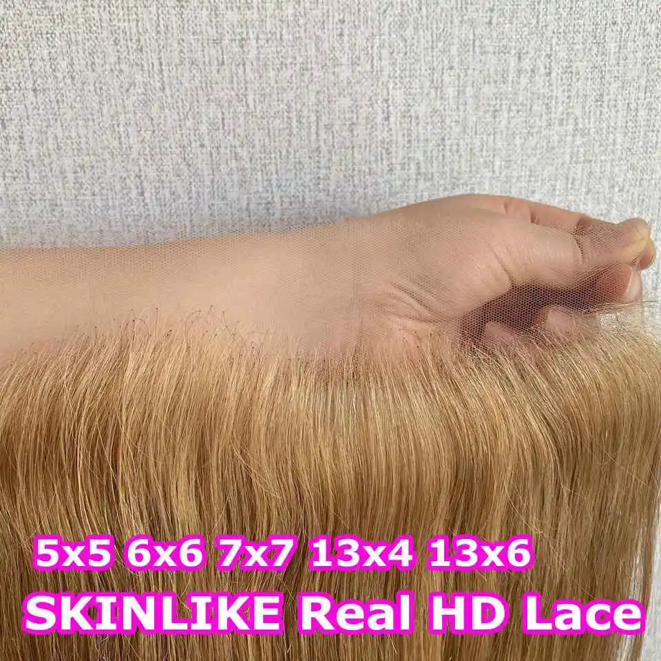 #27 Honey Blonde 13x6 Invisible HD Lace Frontal Bone Straight 6x6 HD Lace Melt Skin Human Hair 100% HD Lace With Small Knots