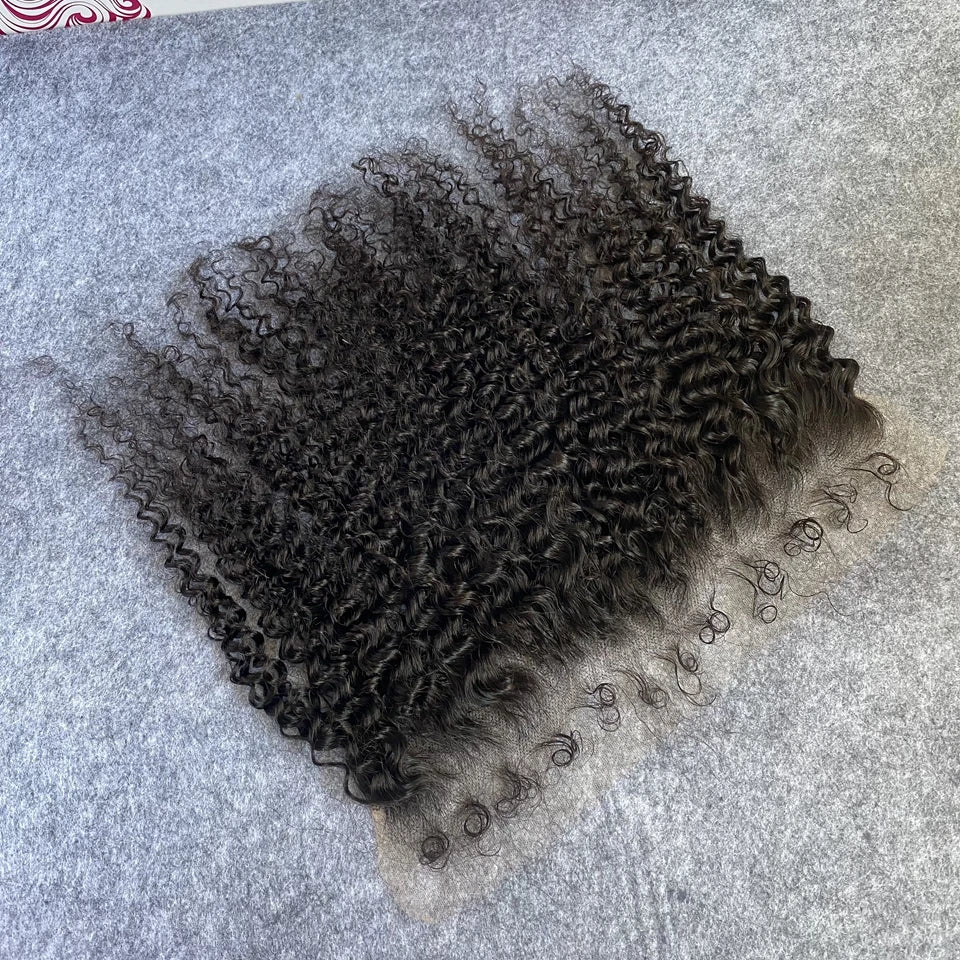 Deep Curly c13x6 Invisiable HD Full Lace Frontal Only Curly Edges Baby Human Hair Melt Skins PrePlucked 7x7 HD Lace Closure