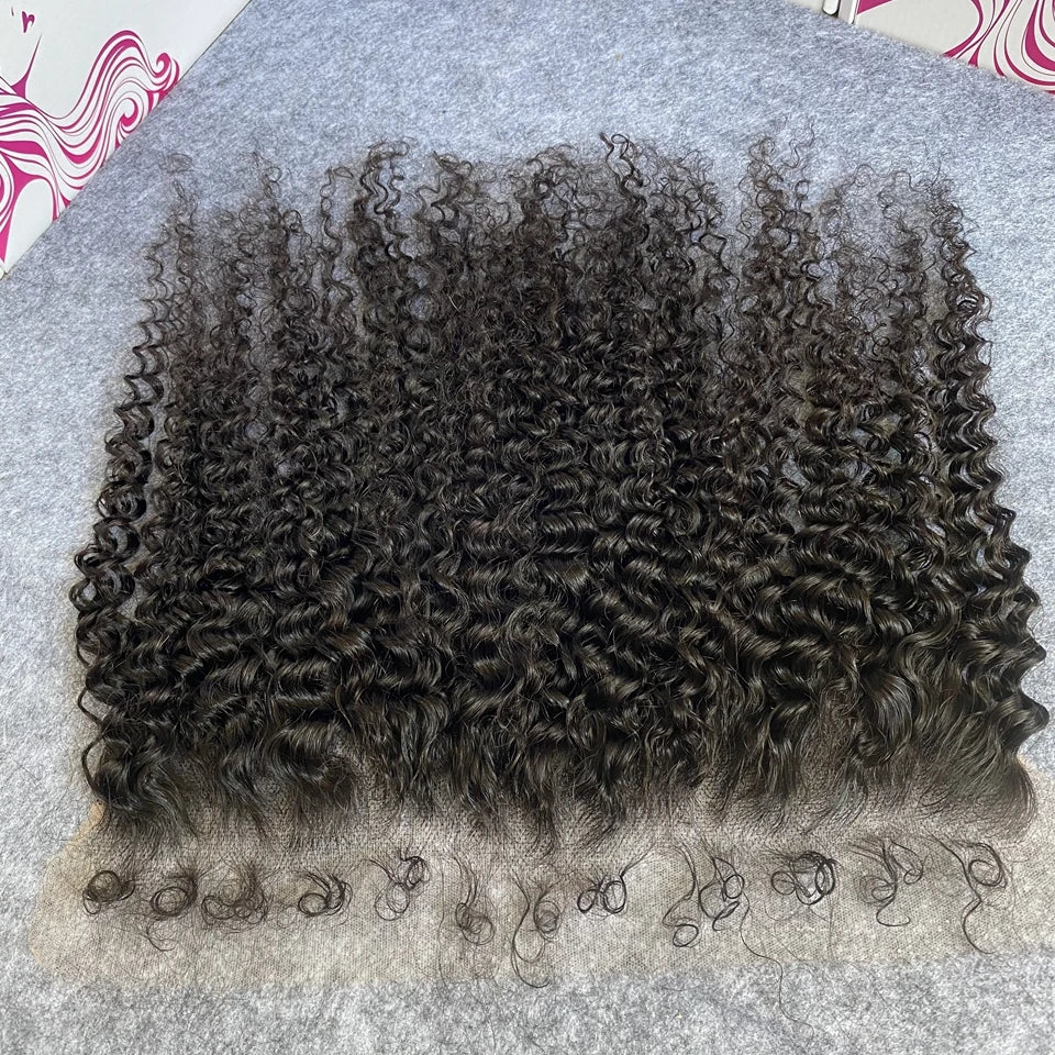 HD Full Lace Frontal Only Curly Edges Baby Hair Deep Curly 13x6 Invisiable Melt Skins PrePlucked 7x7 HD Lace Closure Human Hair