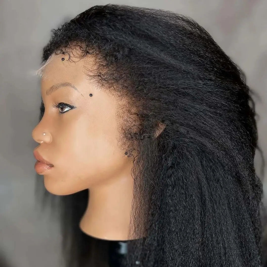 4C Kinky Edges Hairline Curly Baby Hair Invisible HD Lace 13X6 Kinky Straight Lace Frontal Wig Human Hair Yaki Straight Lace Wig