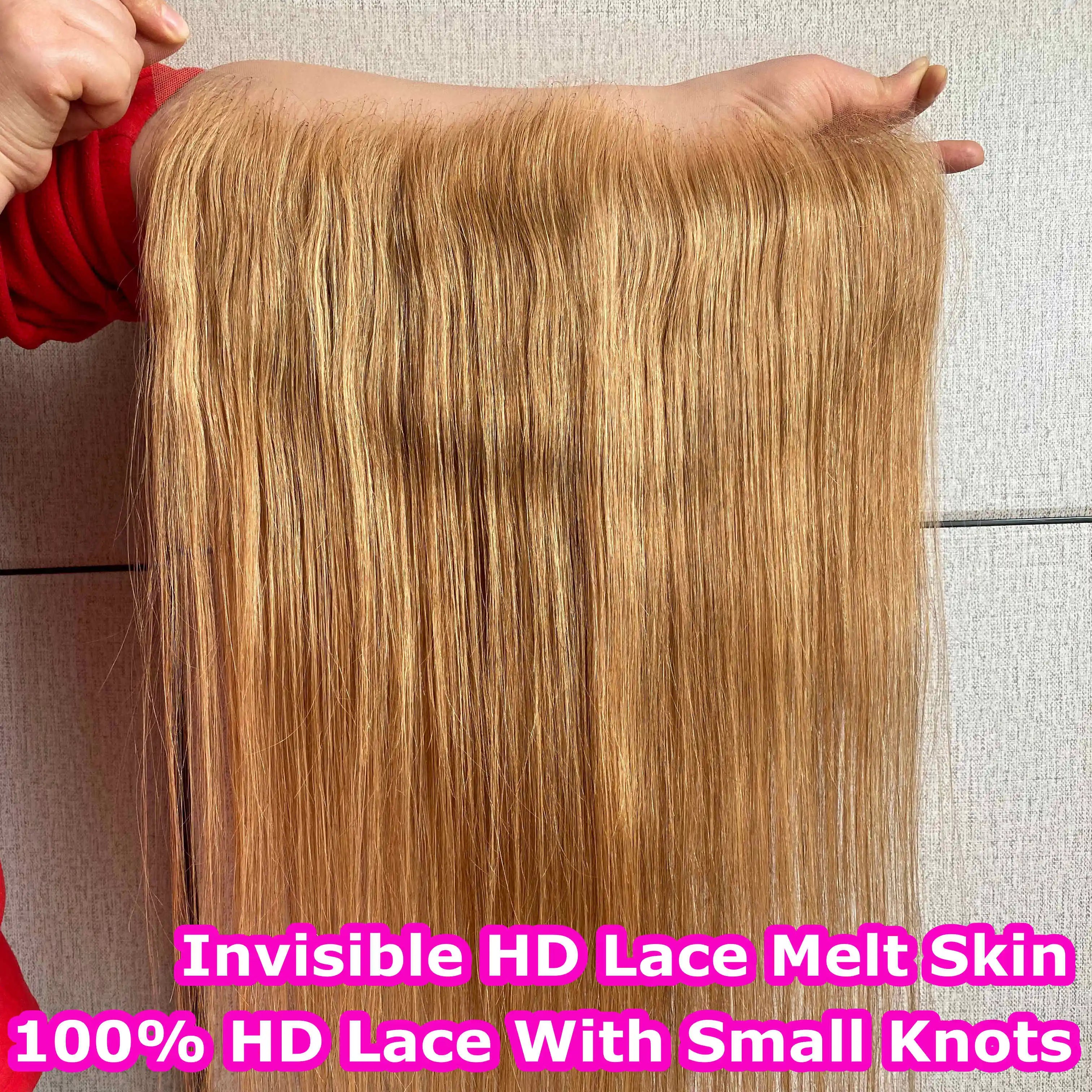 #27 Honey Blonde 13x6 Invisible HD Lace Frontal Bone Straight 6x6 HD Lace Melt Skin Human Hair 100% HD Lace With Small Knots