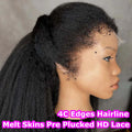 4C Kinky Edges Hairline Curly Baby Hair Invisible HD Lace 13X6 Kinky Straight Lace Frontal Wig Human Hair Yaki Straight Lace Wig