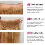 #27 Honey Blonde 13x6 Invisible HD Lace Frontal Bone Straight 6x6 HD Lace Melt Skin Human Hair 100% HD Lace With Small Knots