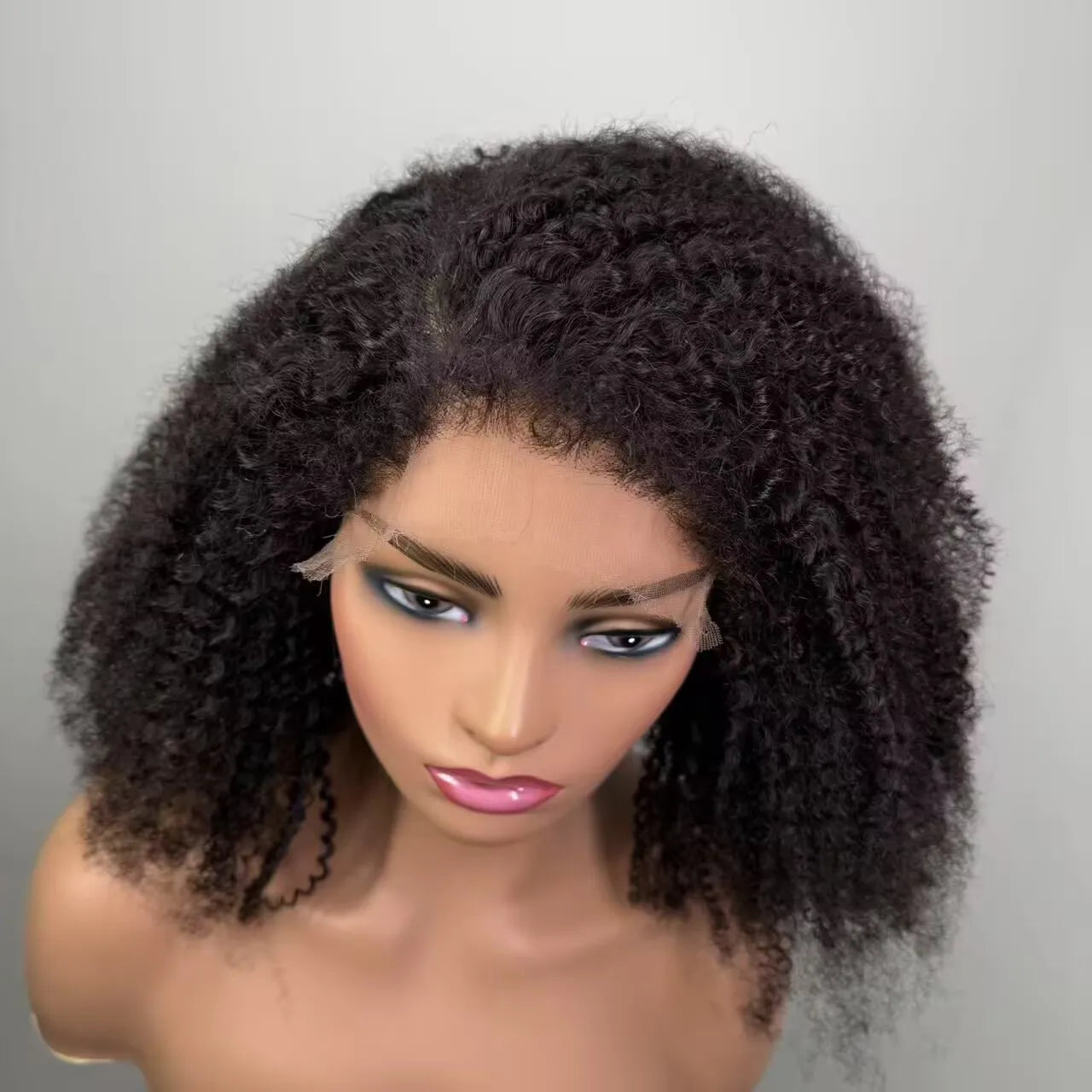 4C Kinky Edges Mongolian Afro Kinky Curly Wig 13x6 HD Lace Frontal Human Hair Wigs Human Hair Curly 5x5 HD Lace Closure Wig