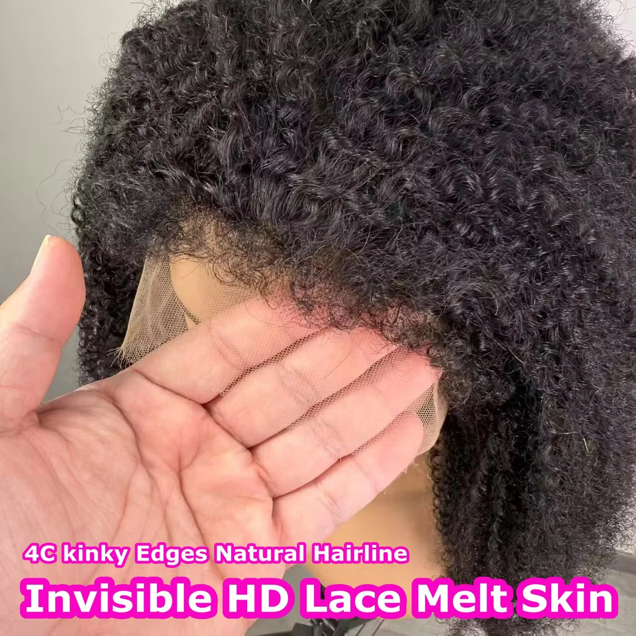 4C Kinky Edges Mongolian Afro Kinky Curly Wig 13x6 HD Lace Frontal Human Hair Wigs Human Hair Curly 5x5 HD Lace Closure Wig