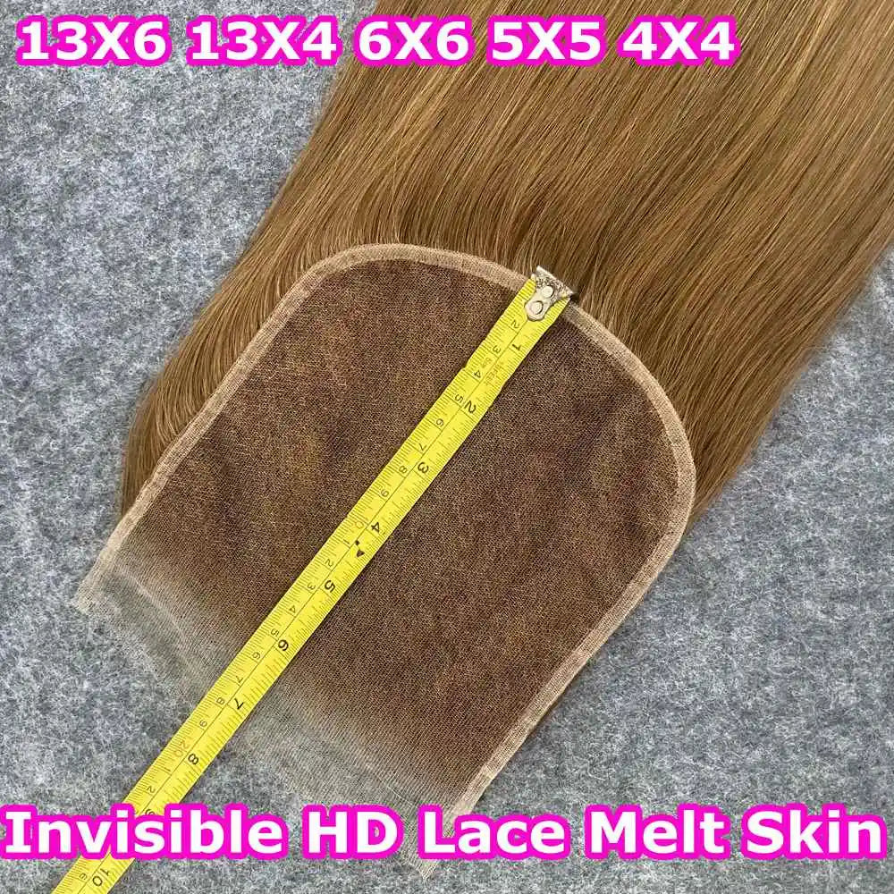 13x4 13x6 HD Lace Frontal Only Melt Skins #27 Honey Blonde Brazilian Remy Straight Human Hair 5x5 6x6 HD Lace Closure PrePlucked