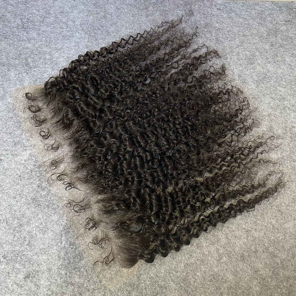 Deep Curly c13x6 Invisiable HD Full Lace Frontal Only Curly Edges Baby Human Hair Melt Skins PrePlucked 7x7 HD Lace Closure