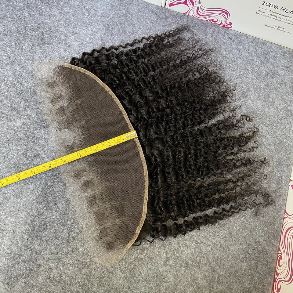 Deep Curly c13x6 Invisiable HD Full Lace Frontal Only Curly Edges Baby Human Hair Melt Skins PrePlucked 7x7 HD Lace Closure