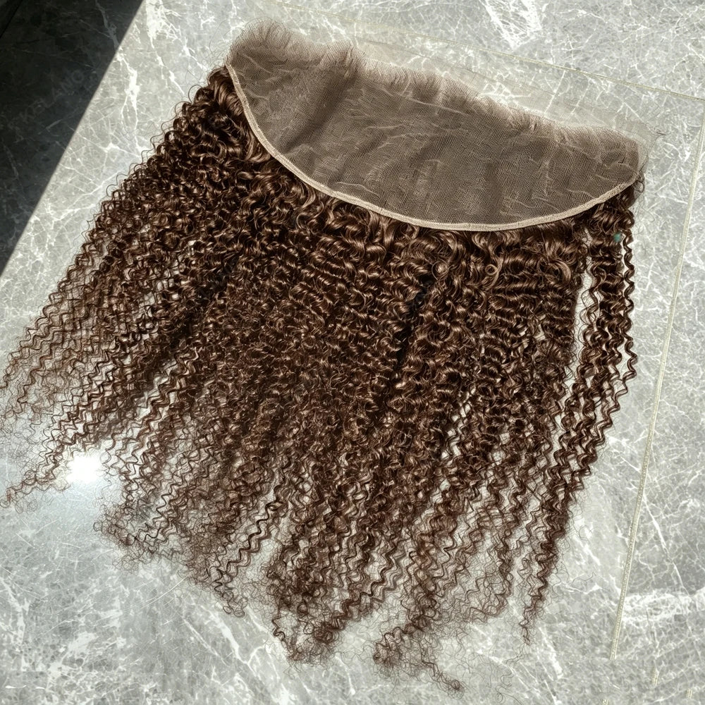 Chocolate Brown 13x6 Invisible HD Lace Frontal Kinky Curly Melt Skin Pre Plucked 9×6 Closure Ear to Ear Brazilian Human Hair