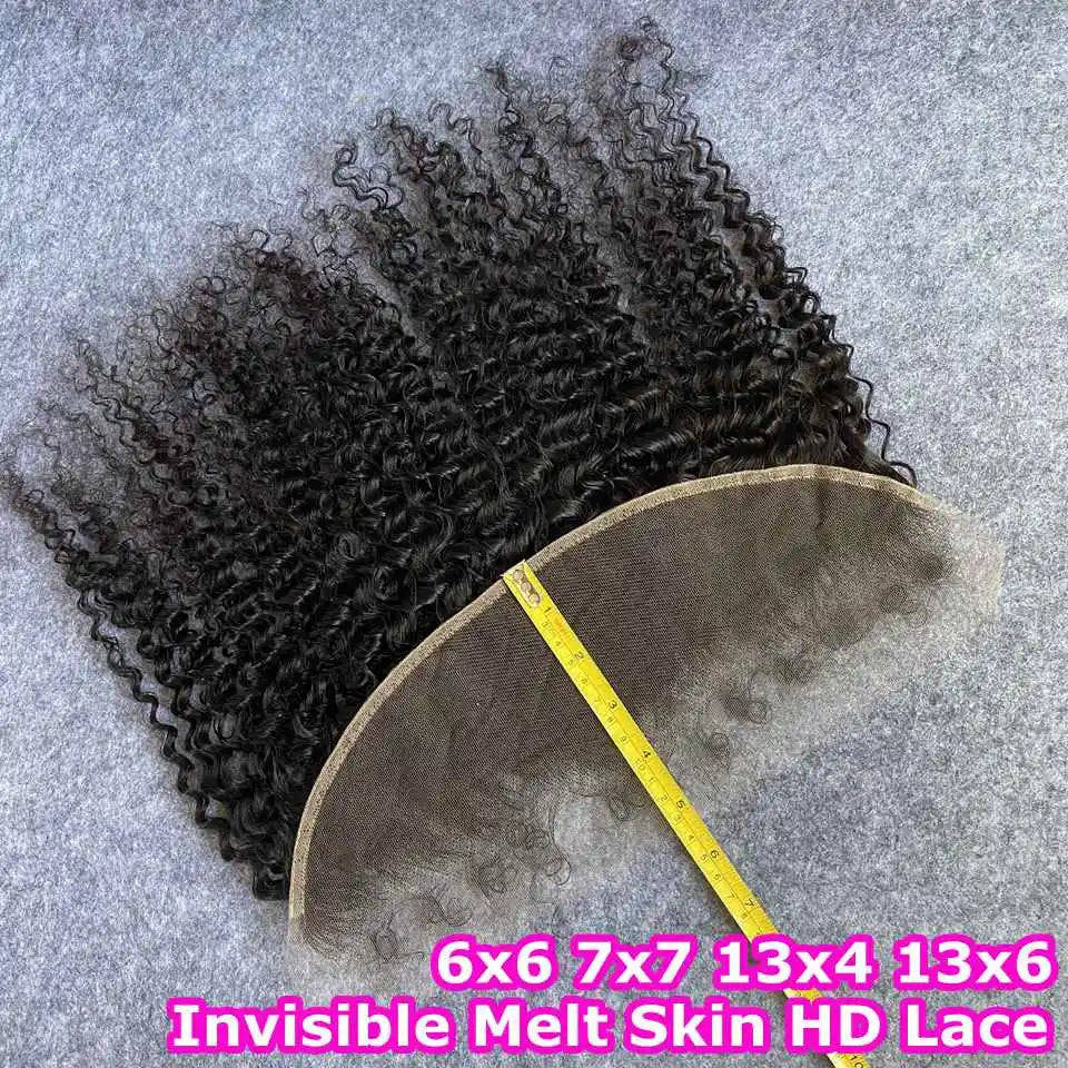 HD Full Lace Frontal Only Curly Edges Baby Hair Deep Curly 13x6 Invisiable Melt Skins PrePlucked 7x7 HD Lace Closure Human Hair