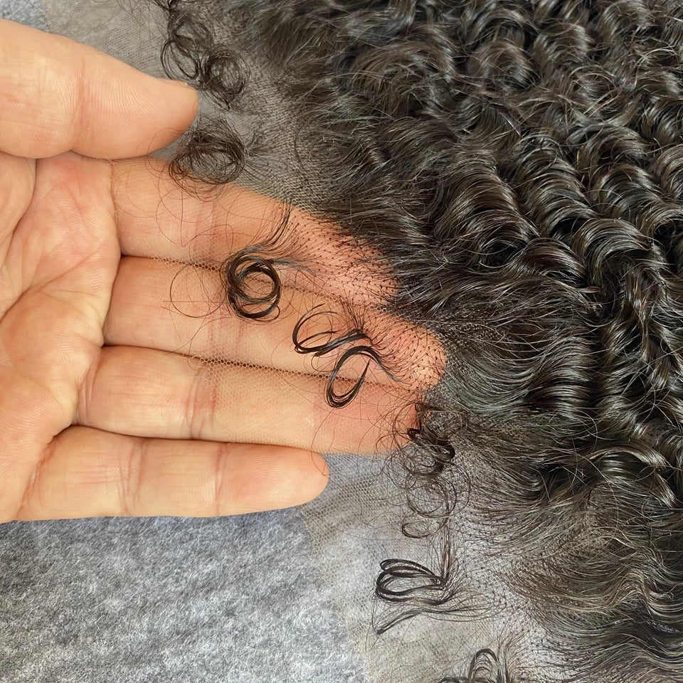 HD Full Lace Frontal Only Curly Edges Baby Hair Deep Curly 13x6 Invisiable Melt Skins PrePlucked 7x7 HD Lace Closure Human Hair