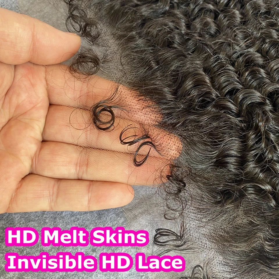 Deep Curly c13x6 Invisiable HD Full Lace Frontal Only Curly Edges Baby Human Hair Melt Skins PrePlucked 7x7 HD Lace Closure